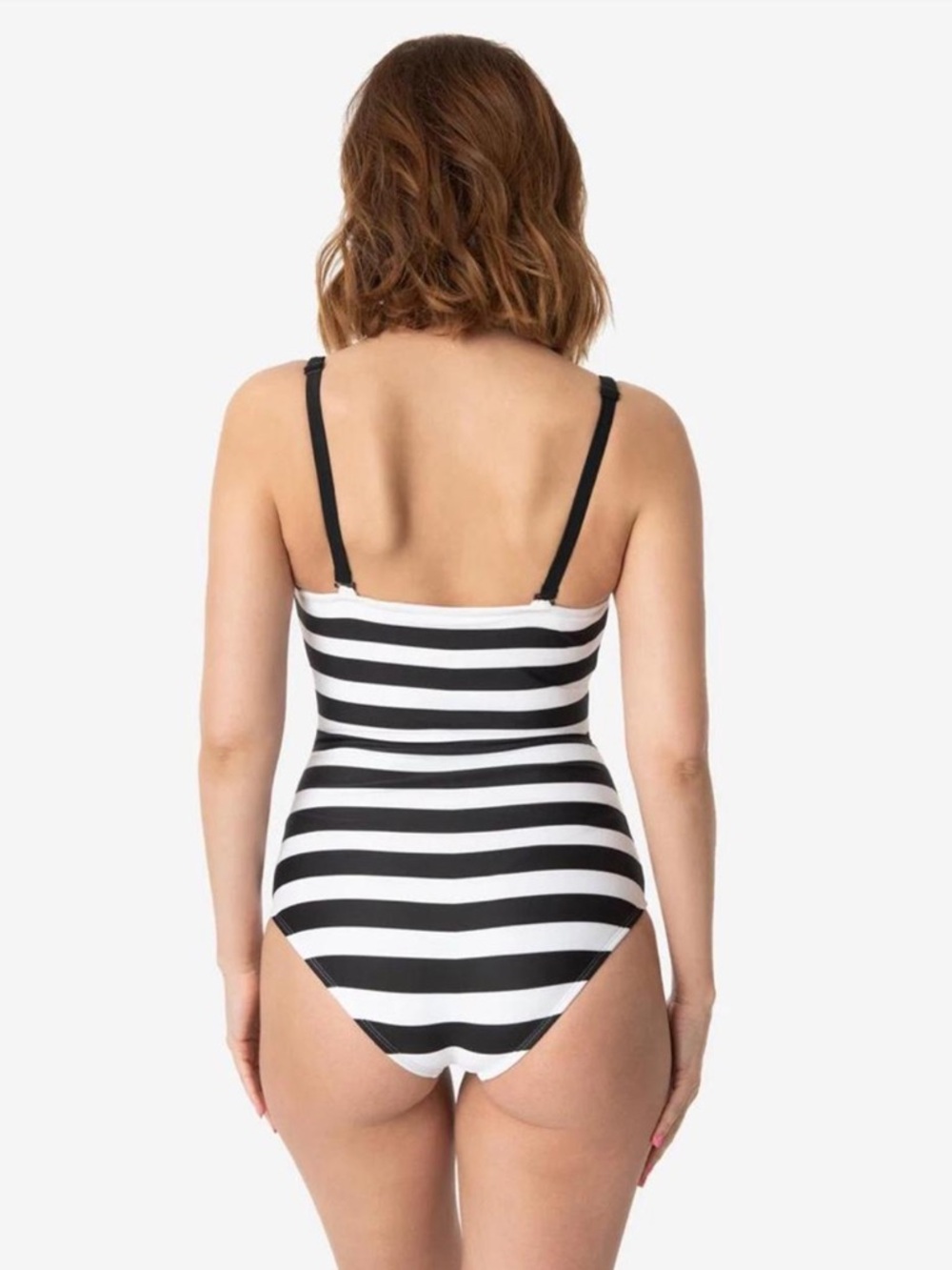 Unique Vintage Black and White Striped One-Piece Swimsuit - Picture 2 of 8